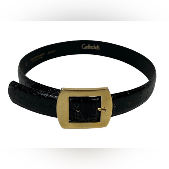 Garfinckel's Small Alligator Grain Steerhide Belt Made in USA Gold Tone Buckle - Picture 2 of 14